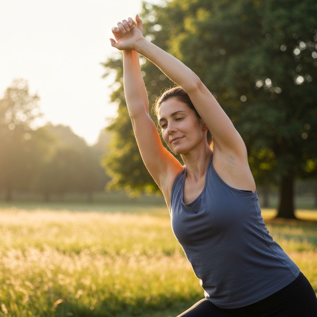 Person stretching peacefully outdoors